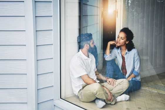 photo of couple talking